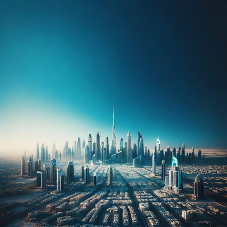 Create,An,Image,Of,Dubai,Skyline,With,Plain,Sky,Background