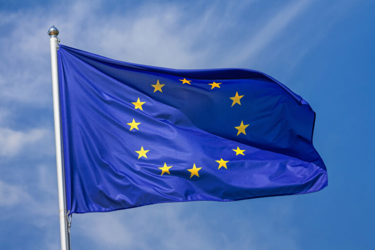 Flag,Of,The,European,Union,Waving,In,The,Wind,On